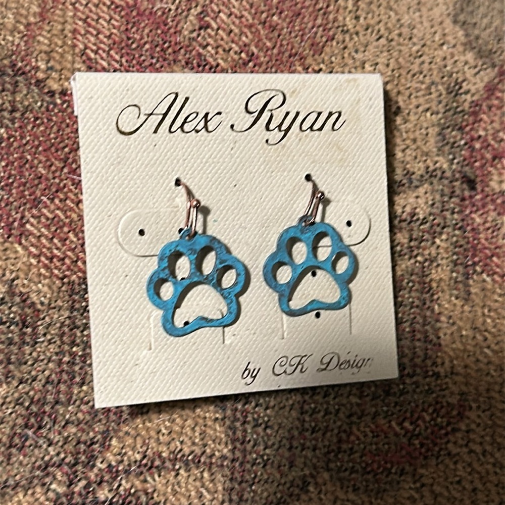 Alex Ryan Teal Paw Print Earrings